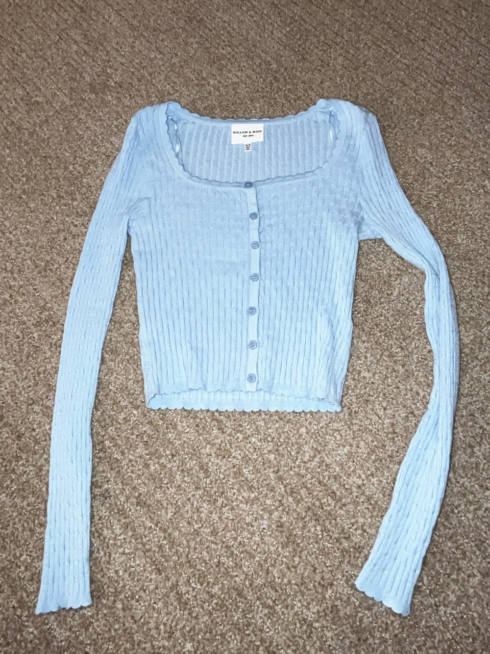 WILLOW & WAND Pale Blue Ribbed Button-Front Cardigan